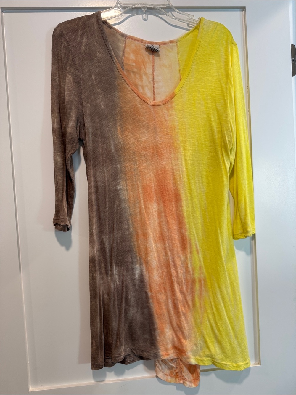 Women’s Colorblock V-Neck Tunic Top - Yellow, Orange, Brown